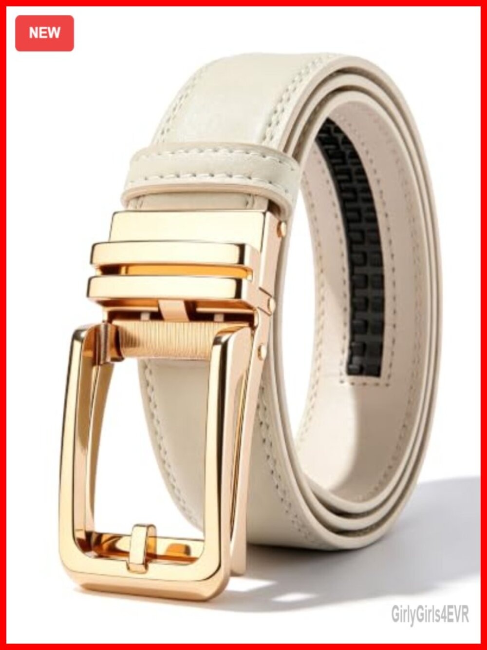 Women's PU Leather Ratchet Belt Gold Buckle Adjustable Waist